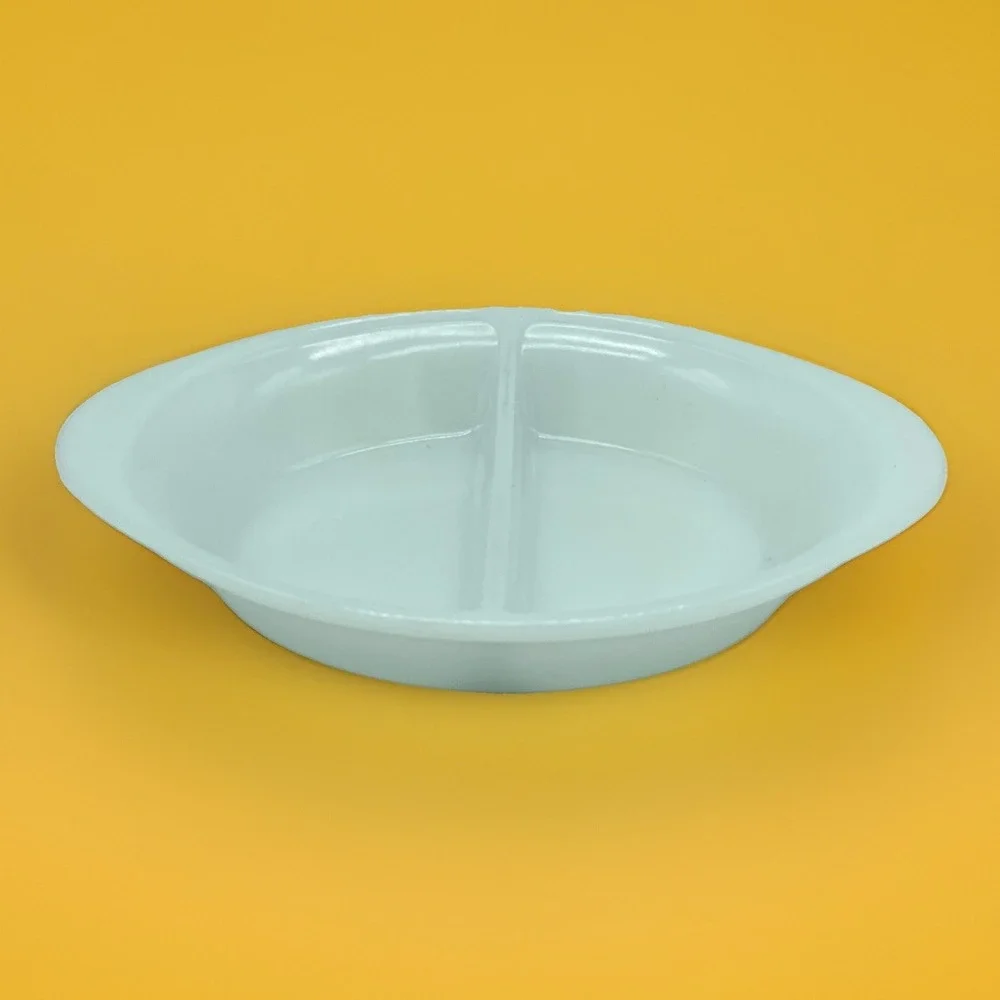 Glasbake Divided Milk Glass Oval Relish Dish Vintage MCM Rustic Farmhouse Retro